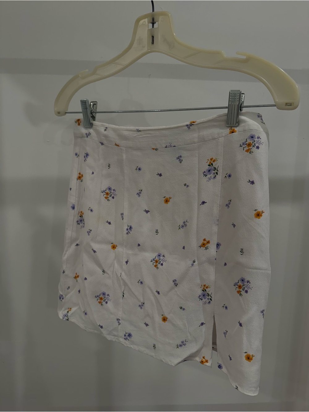 Forever 21 White Mini Skirt with Purple & Yellow Floral Print
